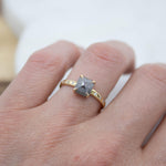 18ct yellow gold salt and pepper emerald cut diamond engagement solitaire ring