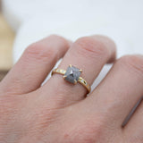 18ct yellow gold salt and pepper emerald cut diamond engagement solitaire ring