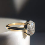 18ct yellow gold salt and pepper oval diamond engagement solitaire ring