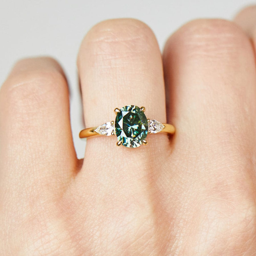 Sophia Perez Jewellery Engagement Ring Teal Oval Yellow Gold Luna Setting Ring