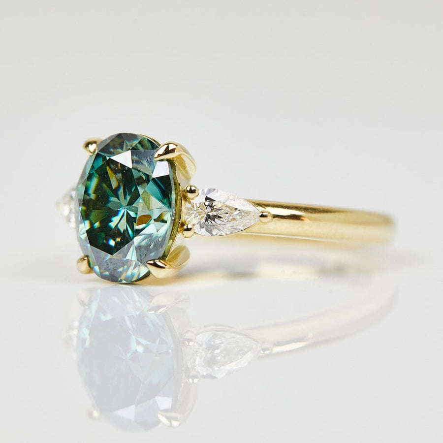 Sophia Perez Jewellery Engagement Ring Teal Oval Yellow Gold Luna Setting Ring