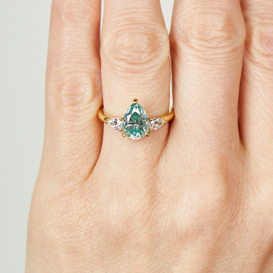 Sophia Perez Jewellery Engagement Ring Teal Pear Yellow Gold Luna Setting Ring