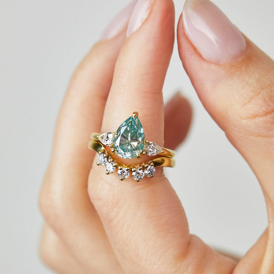 Sophia Perez Jewellery Engagement Ring Teal Pear Yellow Gold Luna Setting Ring