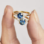 18ct yellow gold oval trilogy ​teal sapphire rings