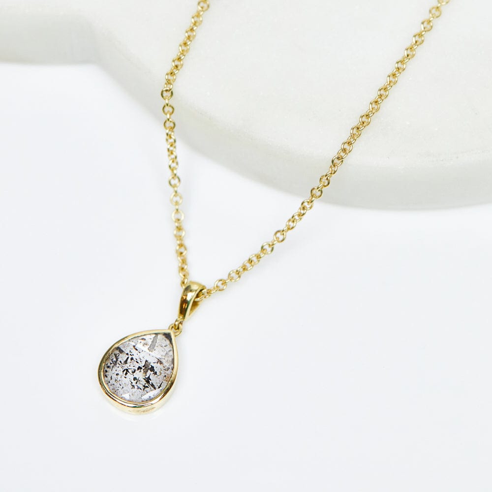 1.45ct pear-shaped salt & pepper diamond necklace in 18ct yellow gold.