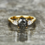 18ct yellow gold salt and pepper brilliant round cut diamond engagement trilogy ring