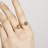 18ct yellow gold salt and pepper hexagon diamond engagement solitaire ring