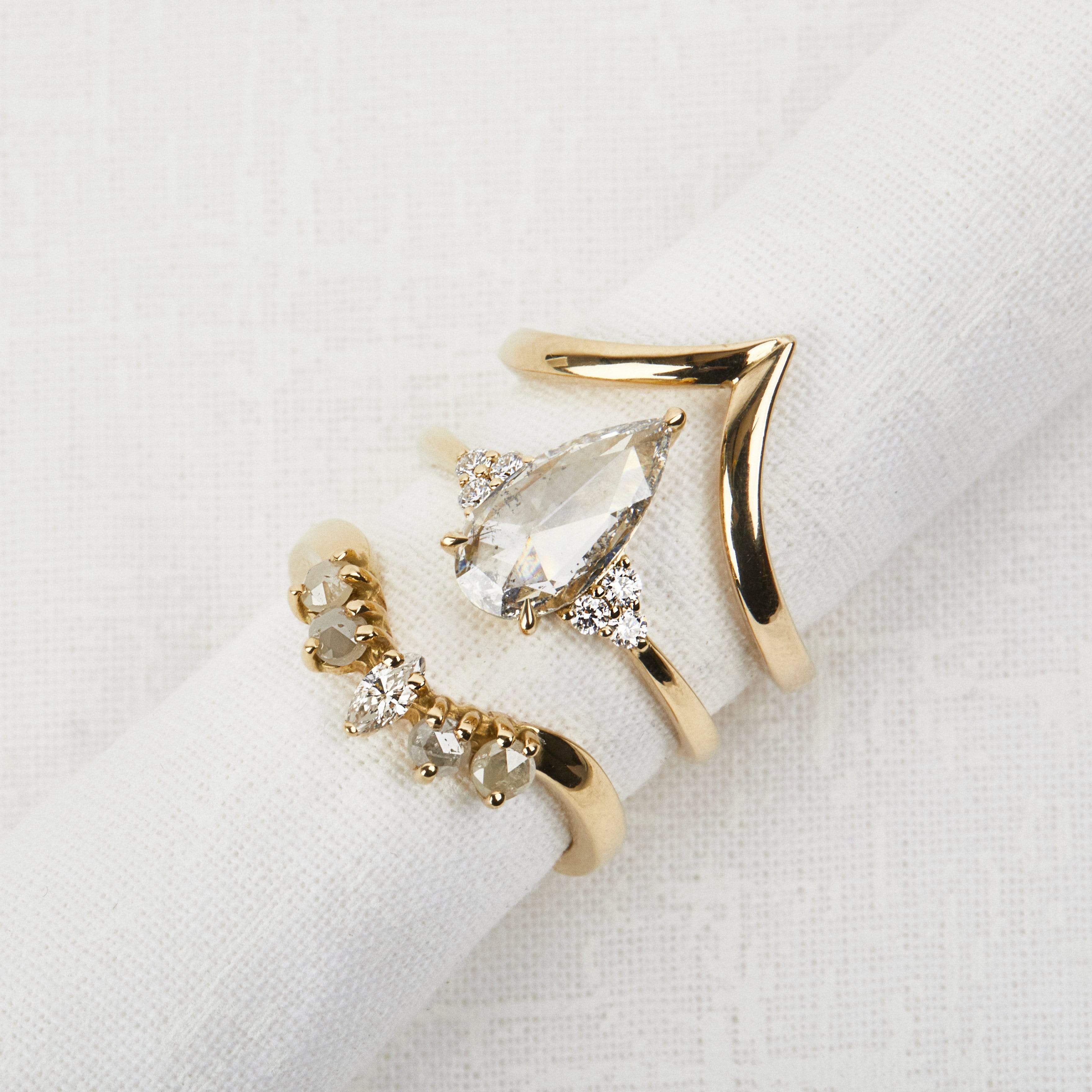 18ct yellow gold salt and pepper pear diamond engagement one-of-a-kind ring