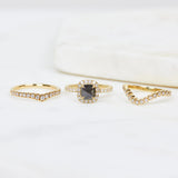 18ct yellow gold salt and pepper cushion cut diamond engagement halo ring